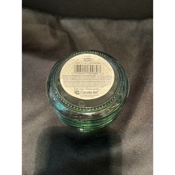 Vintage Candle-Lite Ringed Green Glass Candle Holder 5” Wide X 3” Tall USA Made - Picture 6 of 9